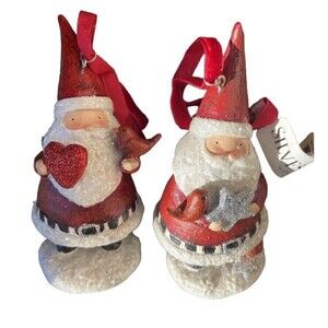 Demdaco Ornament Set  Red and White Santa's 2pc  Cardinal and Star